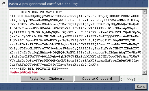 Paste a pre-generated certificate scherm